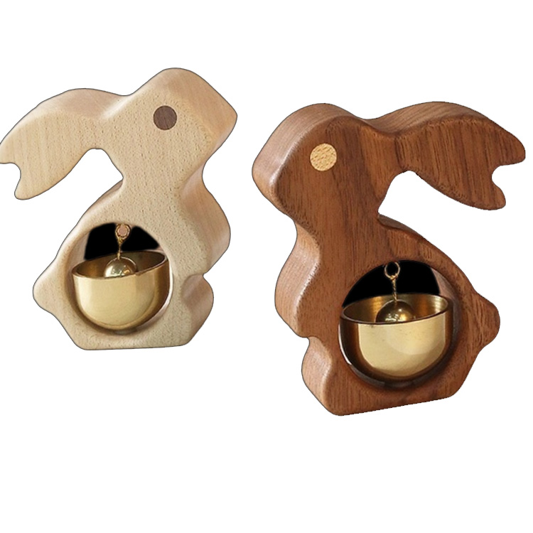 ठोस लकड़ी खरगोश फ्रिज मैग्नेट हस्तनिर्मित पीतल की घंटी
